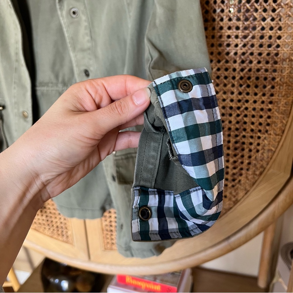 Lightweight Olive Utility Jacket With Gingham Col… - image 4